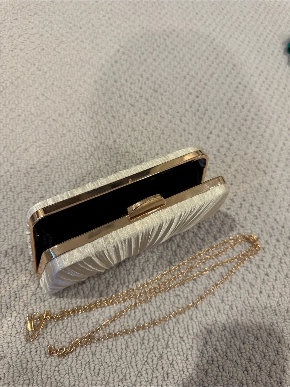 Amazon Shimmery Cream Evening Clutch with Gold-Tone Clasp