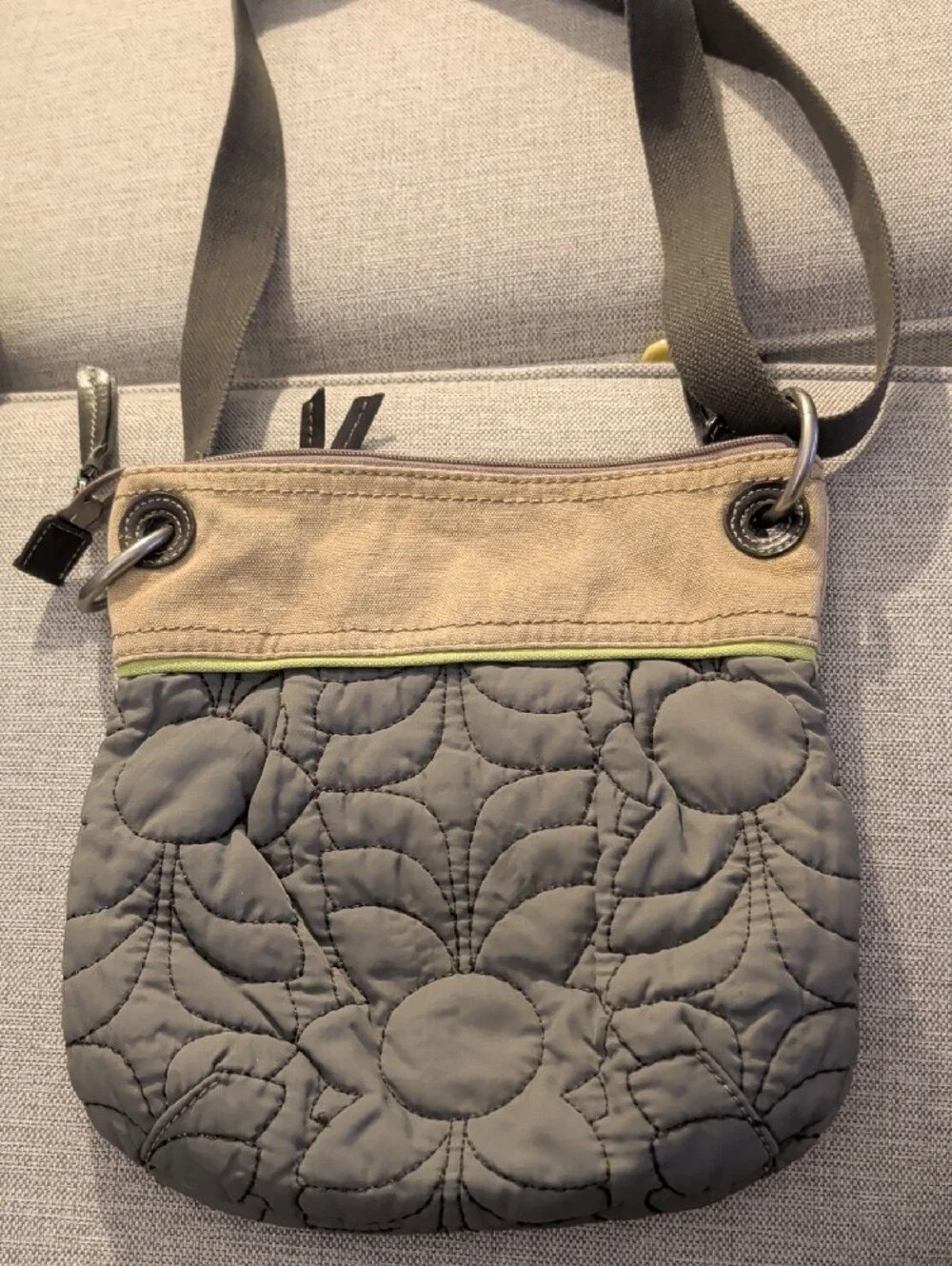 Fossil Quilted Crossbody Bag in Gray and Tan
