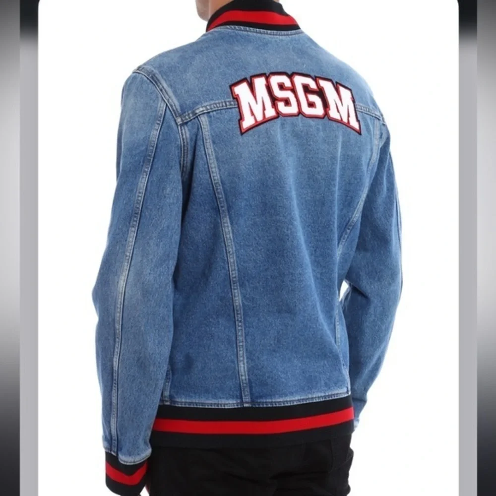 MSGM Denim Jean Varsity Jacket sz 48