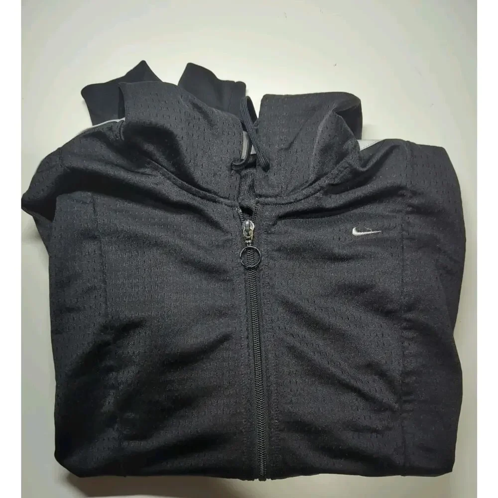 Nike Black wth Blue/White Stripes Mesh Full Zip Hoodie Track Jacket Women's Sz L