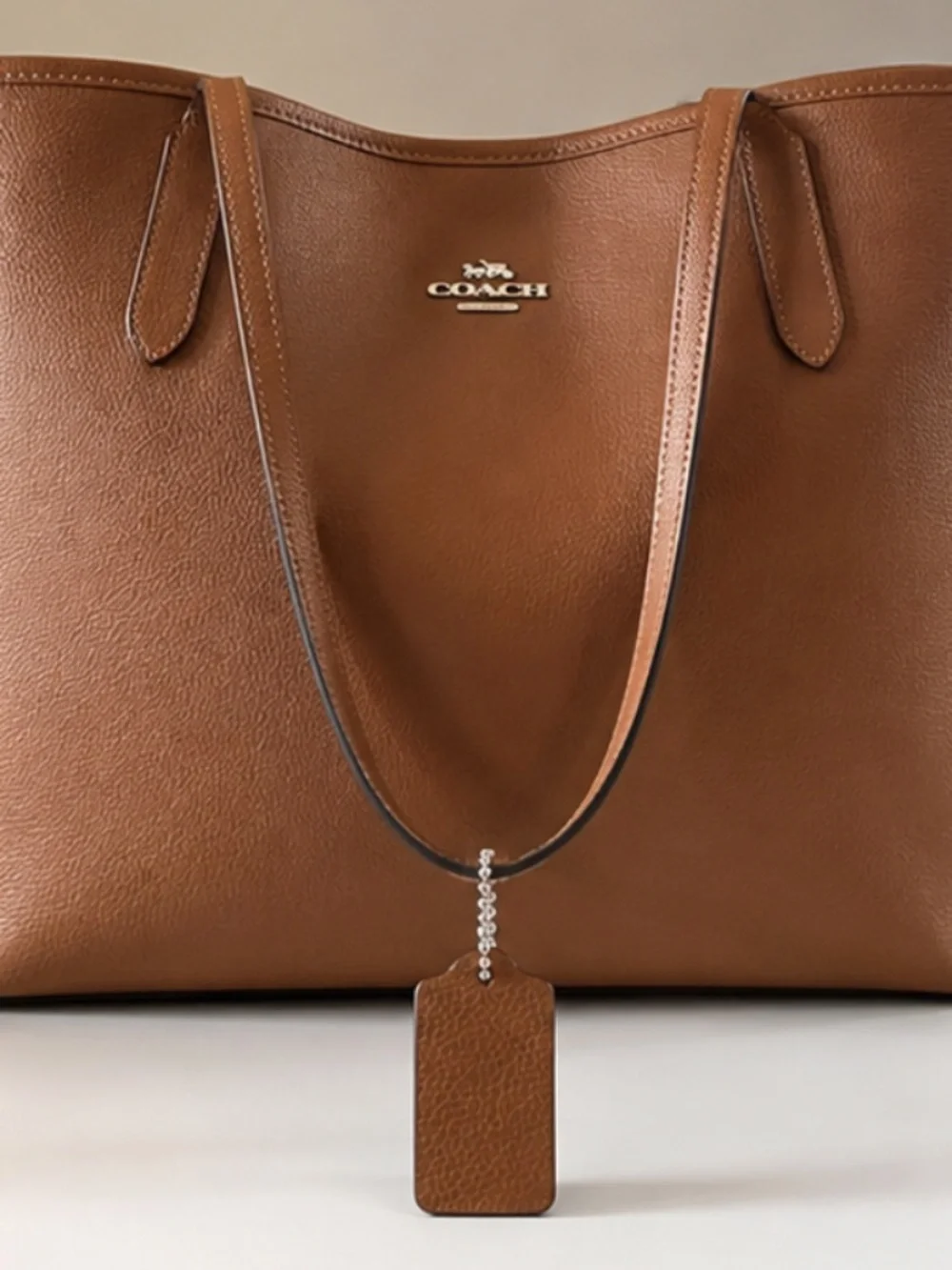 Coach City Tote Brown Pebble Leather Shoulder Bag Purse Gold Logo Hangtag