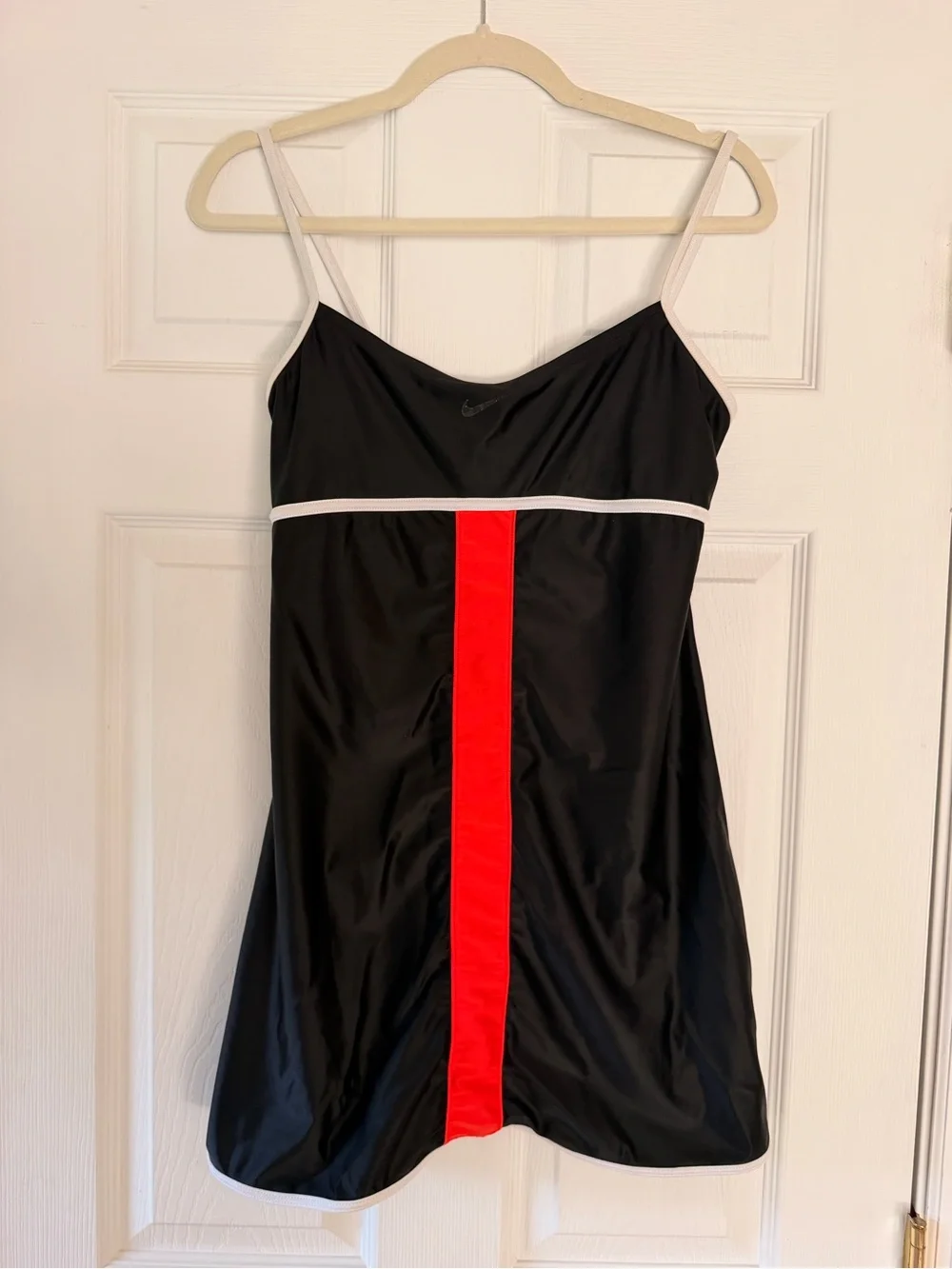 Vintage Nike Black Athletic Dress with Red Center Panel and White Trim