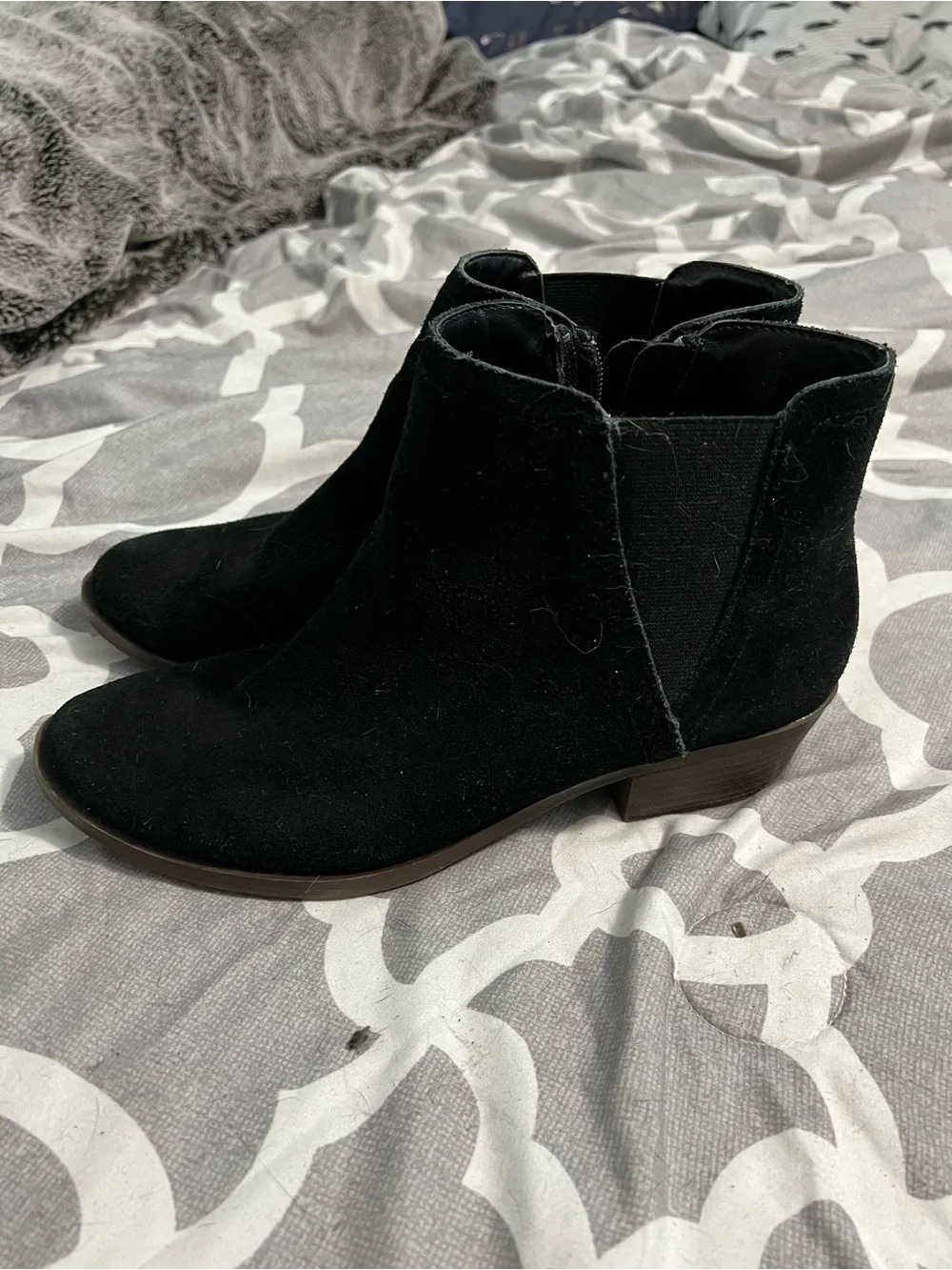 Kensie Black Suede Ankle Booties with Low Heel