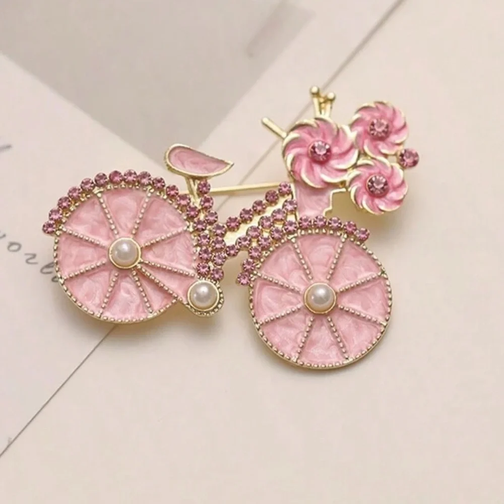 Pink Bicycle Brooch w/ Pearls, Pink Bike Brooch, Spring Brooch, Feminine Brooch