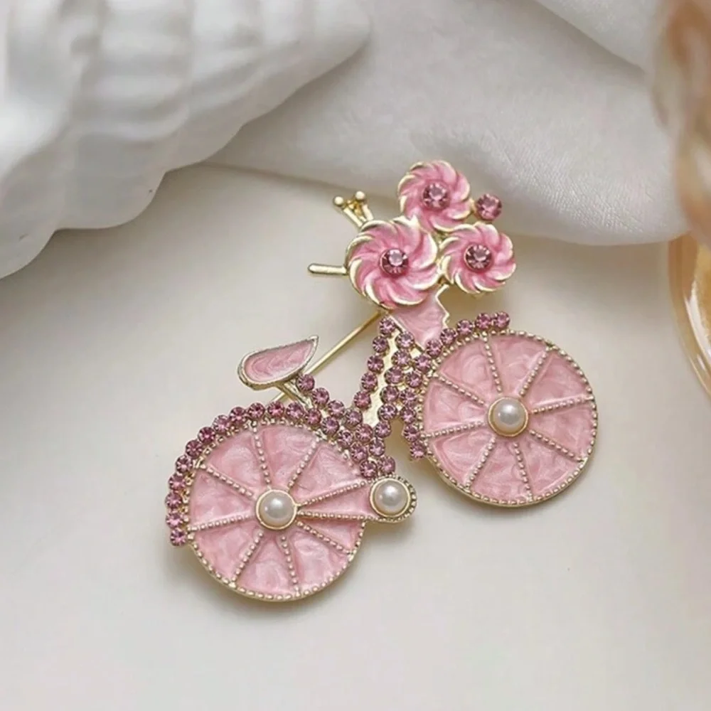 Pink Bicycle Brooch w/ Pearls, Pink Bike Brooch, Spring Brooch, Feminine Brooch