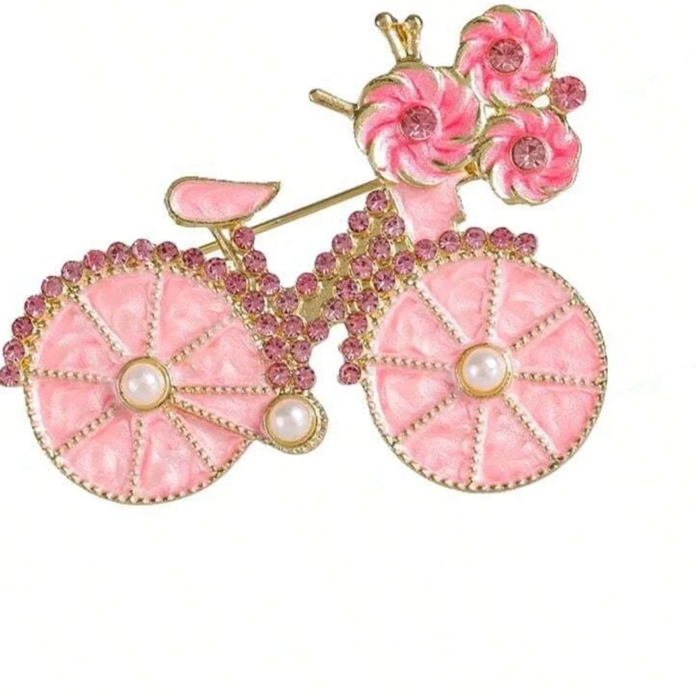 Pink Bicycle Brooch w/ Pearls, Pink Bike Brooch, Spring Brooch, Feminine Brooch