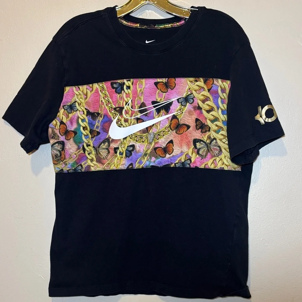 Nike Black T-Shirt with Butterfly and Chain Design
