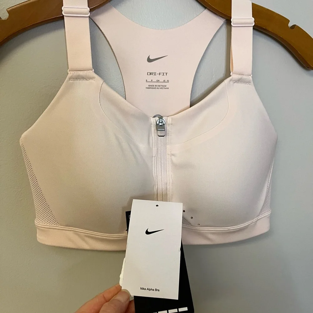 NEW Nike Alpha Women's High-Support Padded Zip Front Racerback Pink Sports bra