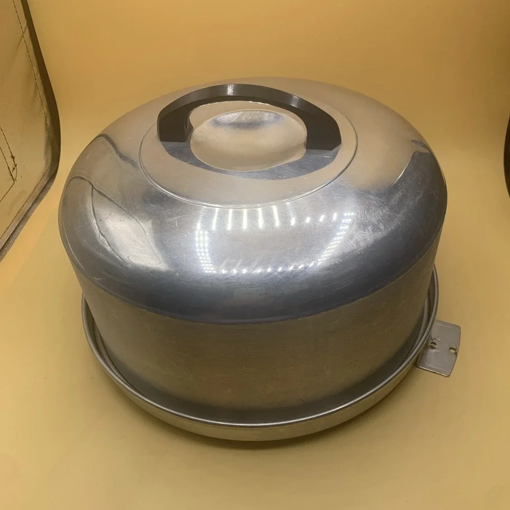 Vintage  Kromex Aluminum CAKE On The Front Base And Lid With Black Handle