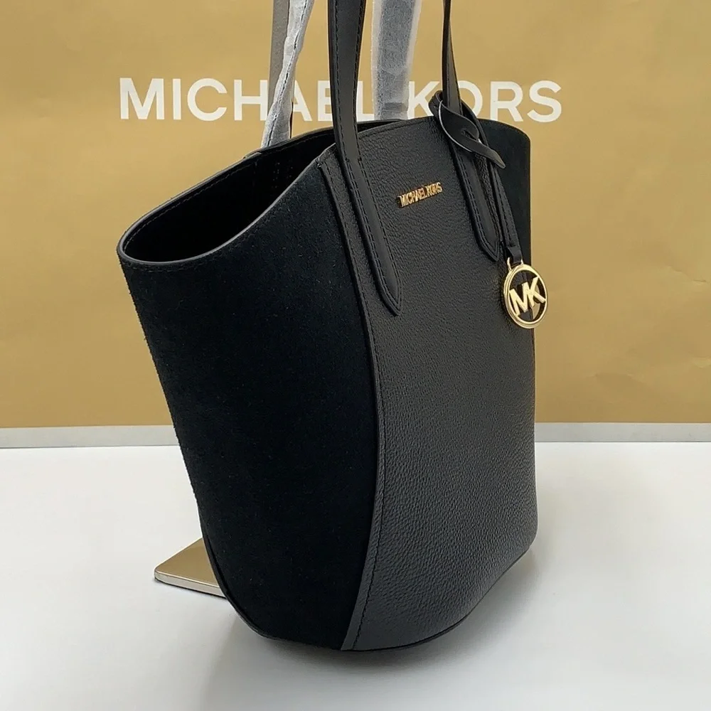 MICHAEL KORS PORTIA SMALL TOTE BLACK COLOR Pebbled leather/ suede
