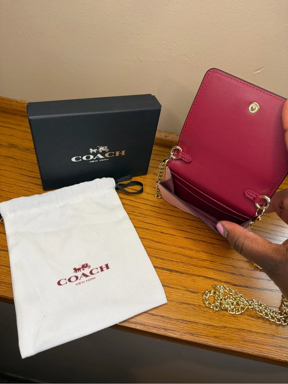 Coach Pink Pebbled Leather Mini Crossbody with Gold Chain