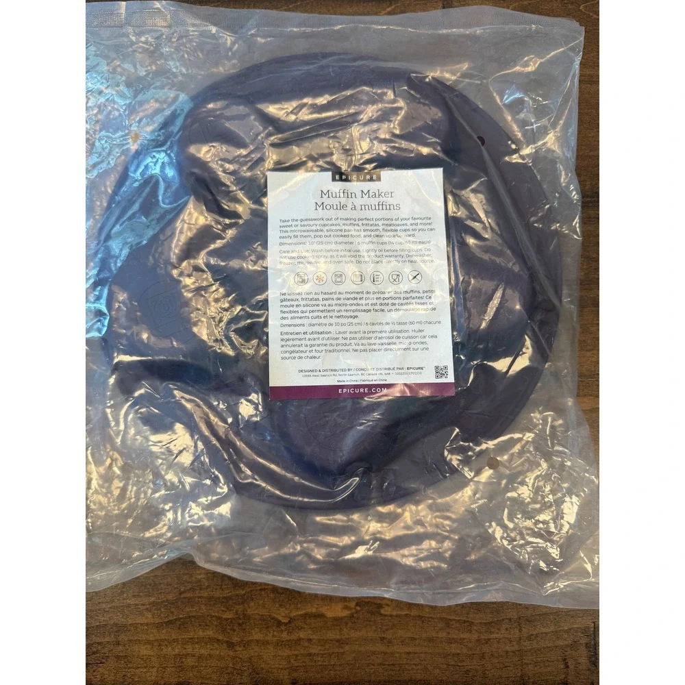 Epicure Muffin Maker Silicone Pan Purple 6 Cup Microwave Oven Safe 1001210