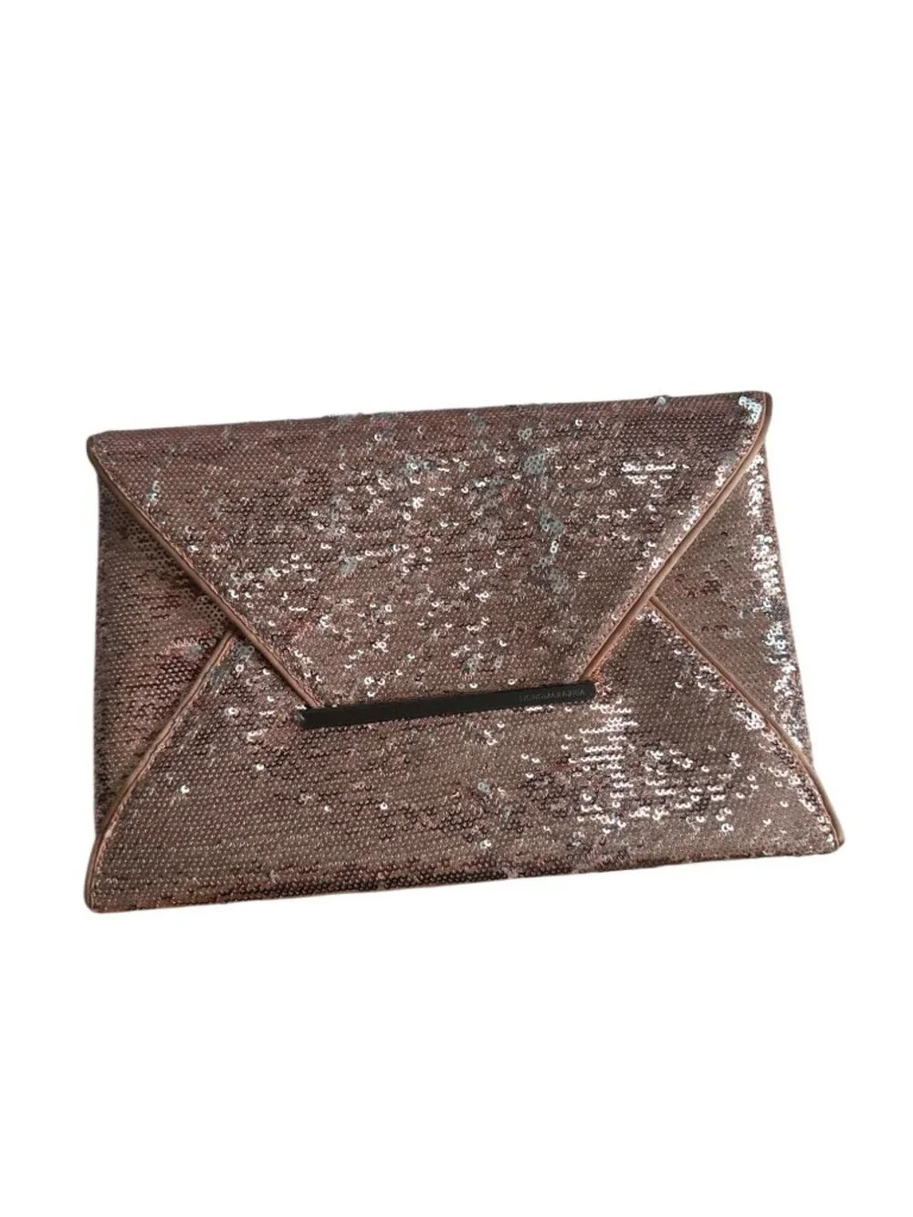 BCBGMAXAZRIA Rose Gold Silver Reversible Sequin Clutch Handbag
