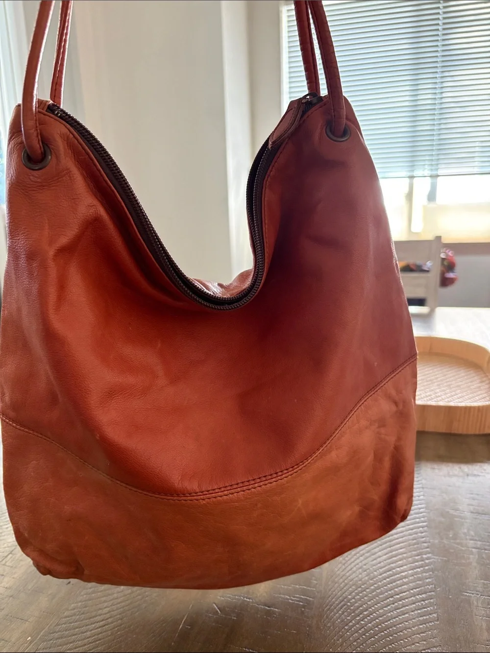 Everyday Soft Leather Shoulder Bag in Rust Orange
