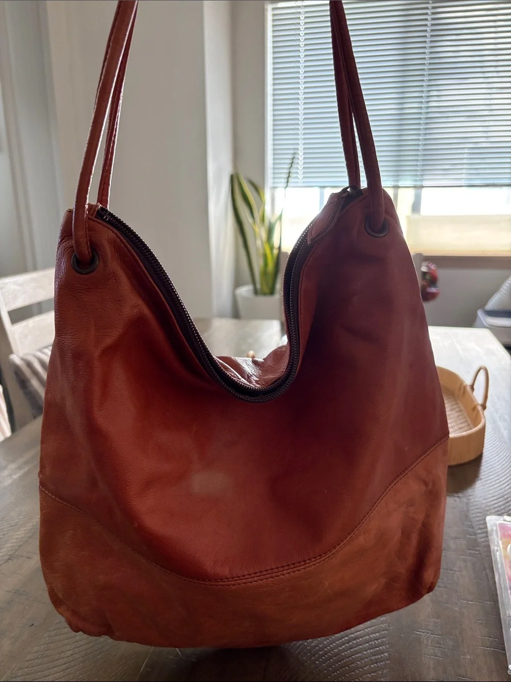 Everyday Soft Leather Shoulder Bag in Rust Orange