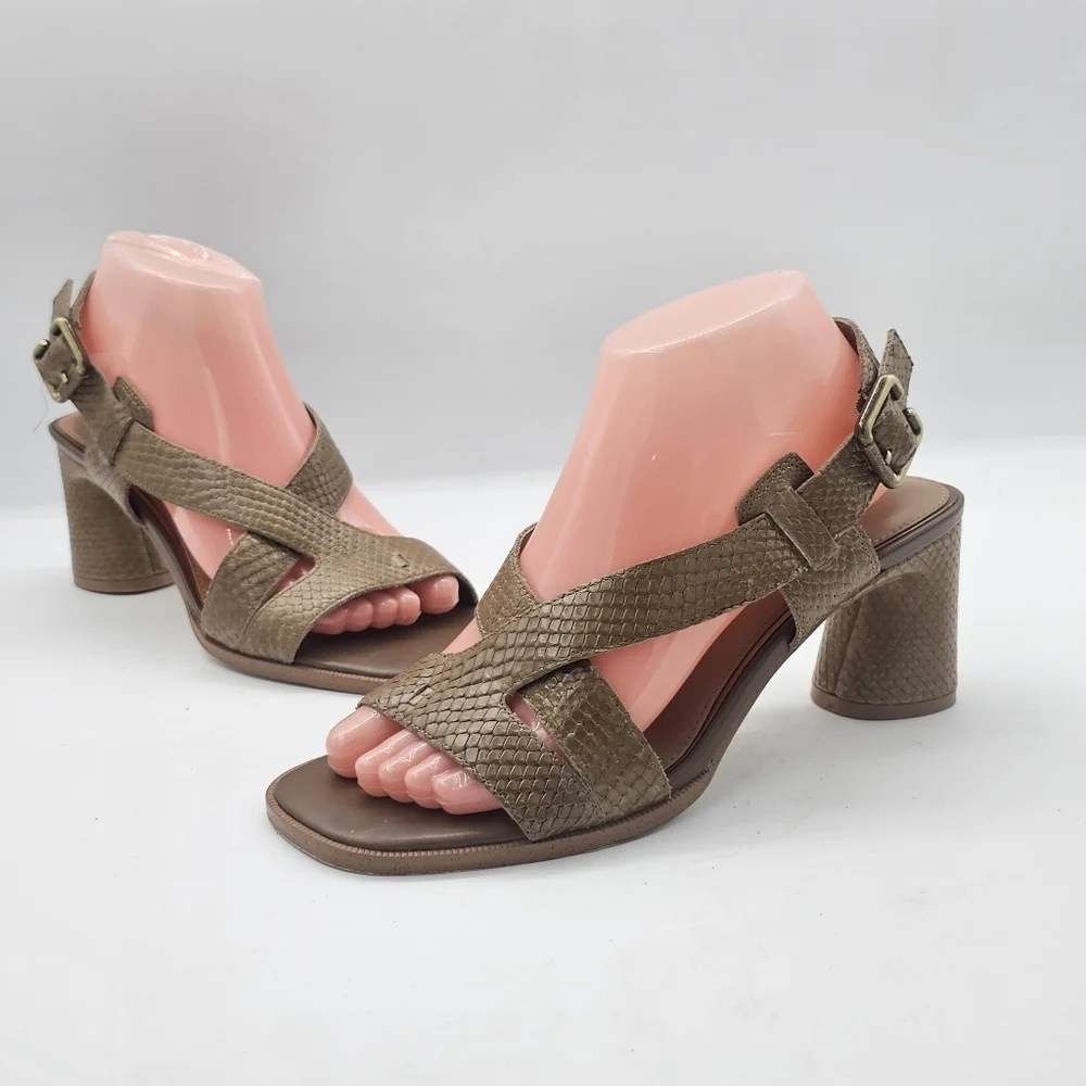 Donald Pliner Vlora Snake-Embossed Leather Slingback Sandals Women’s 8 Saddle