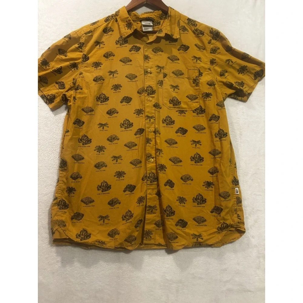The North Face Shirt Mens XL Yellow Short Sleeve Button Down Campfire Print