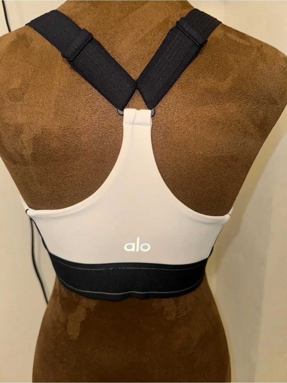 ALO Yoga Light Gray and Black Sports Bra & Legging Set