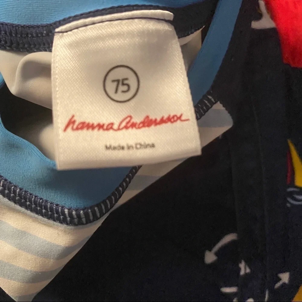 Hanna Andersson red white and blue bathing suit with trunks and rash guard