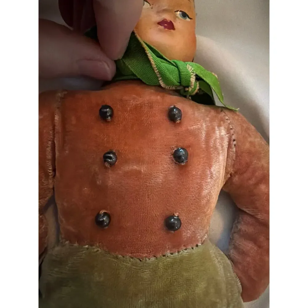 Vintage Composition Face Cloth Body Girl Doll Velvet Folk Costume 12