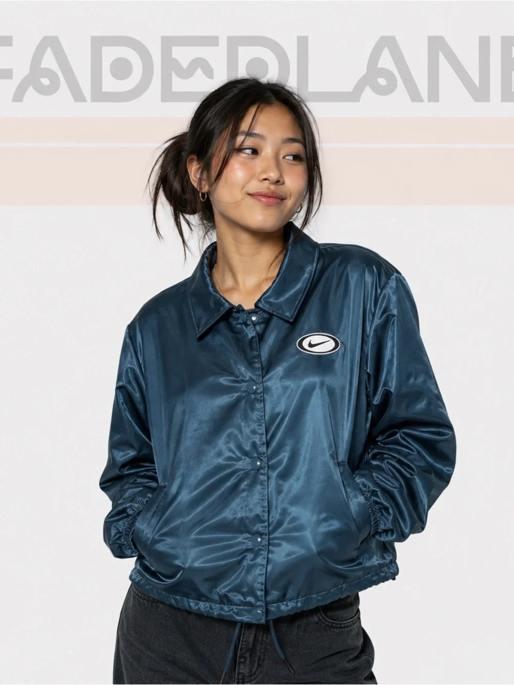 Nike Women's Blue Cropped Coach Jacket