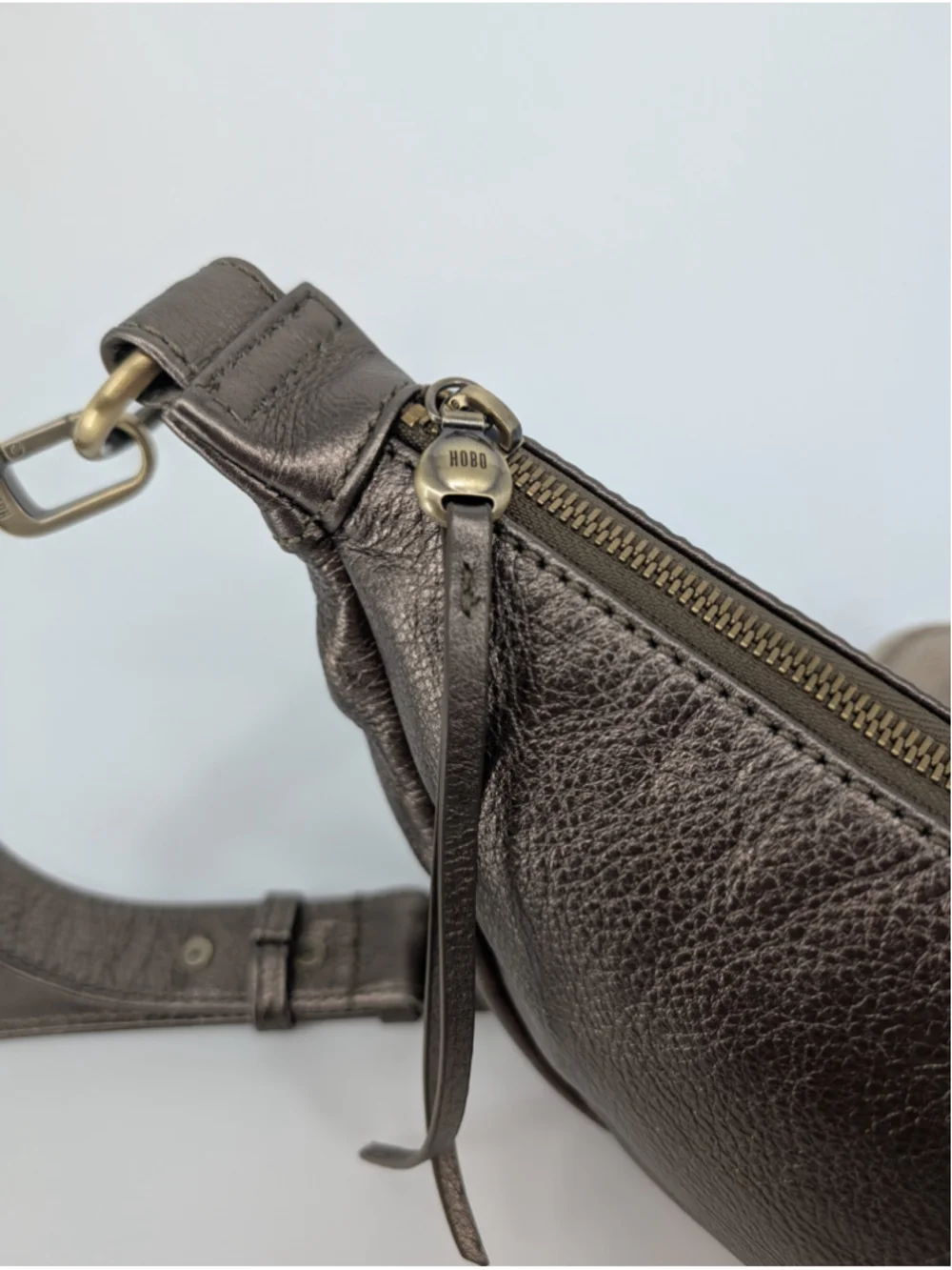 HOBO Knox Sling Pewter Metallic Bronze Genuine Leather Crescent Shoulder Bag