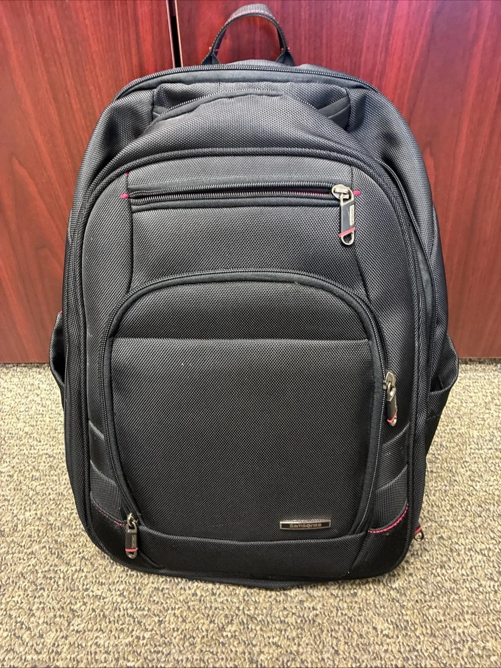 Samsonite Black Men's Laptop Backpack with Subtle Red Accents