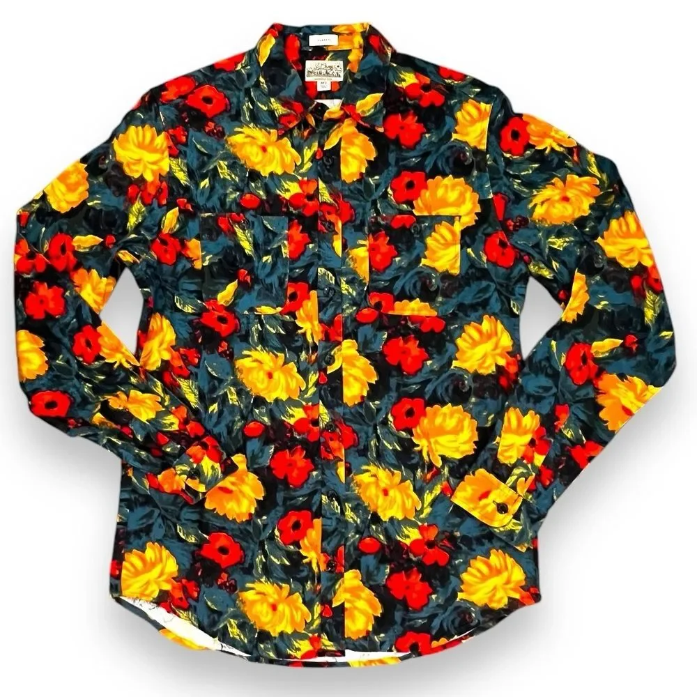 J. Crew Mens Floral Mid-Weight Flannel Shirt Cotton Classic Long Sleeve Size MT