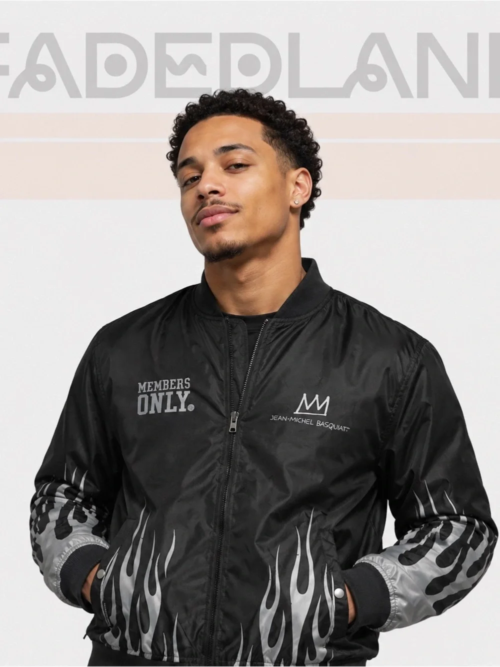 Members Only Black Bomber Jacket collabo w/ Jean Michel Basquiat