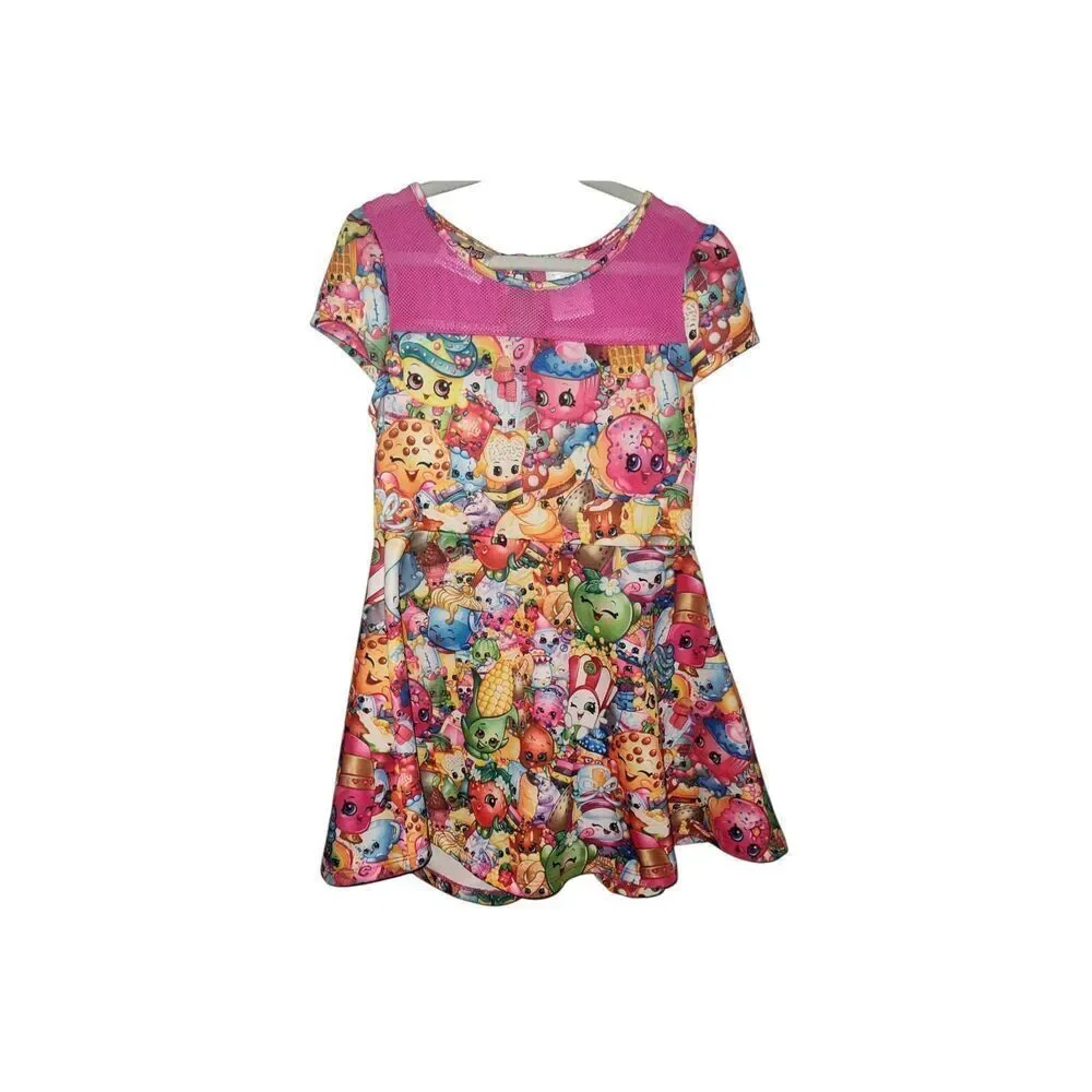 SHOPKINS girl's all over print dress XS 4/5  costume mesh neck Pink