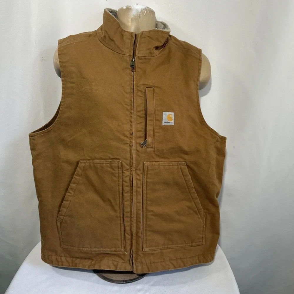 Carhartt Mock Neck Sherpa Lined Vest Mens Large BRN Loose Duck