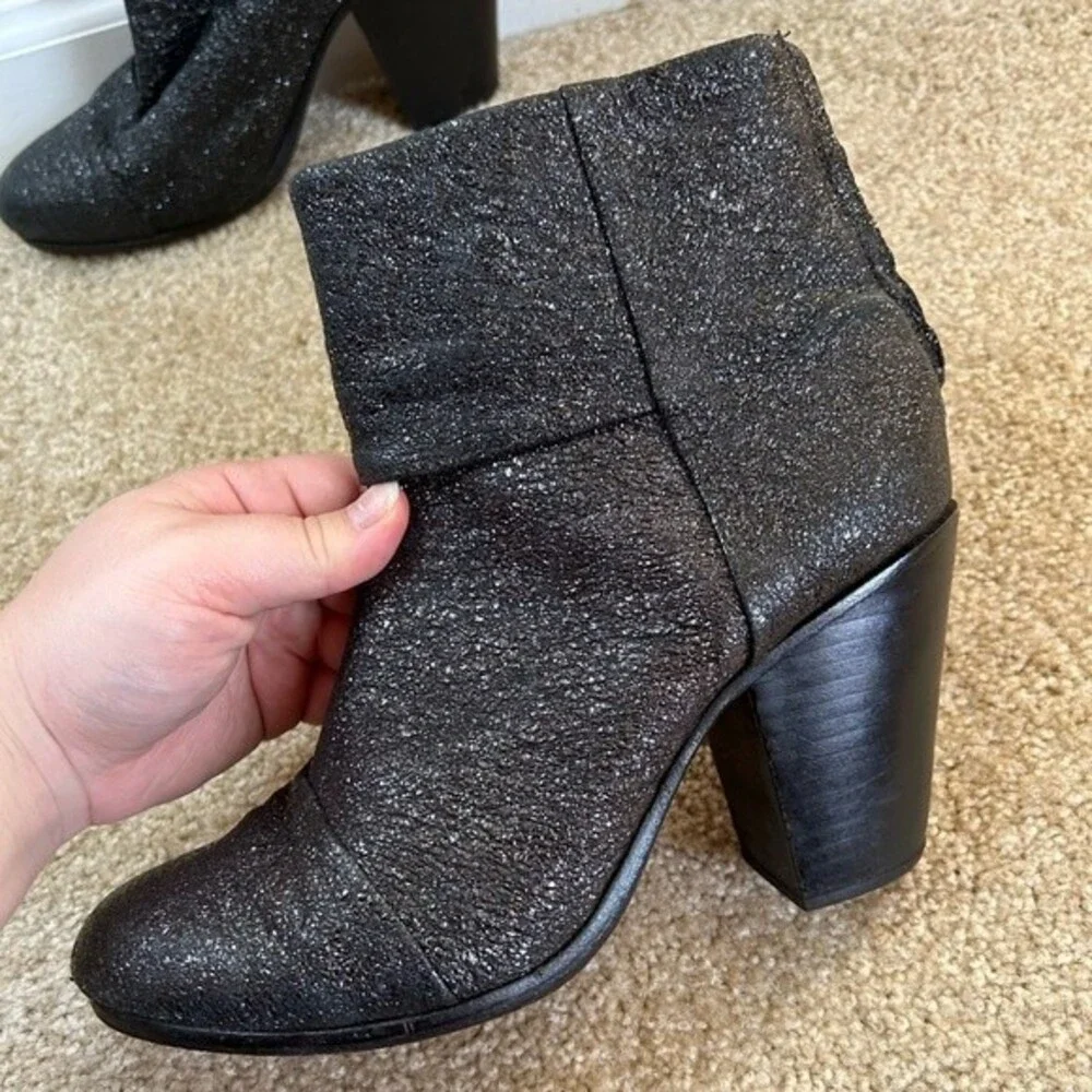 Rag & Bone Newbury Gunmetal Metallic Heeled Booties Size 10