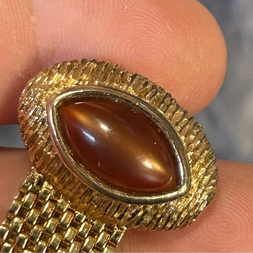 Men’s Vintage Swank marquis cat eye glass mesh wrap cuff links