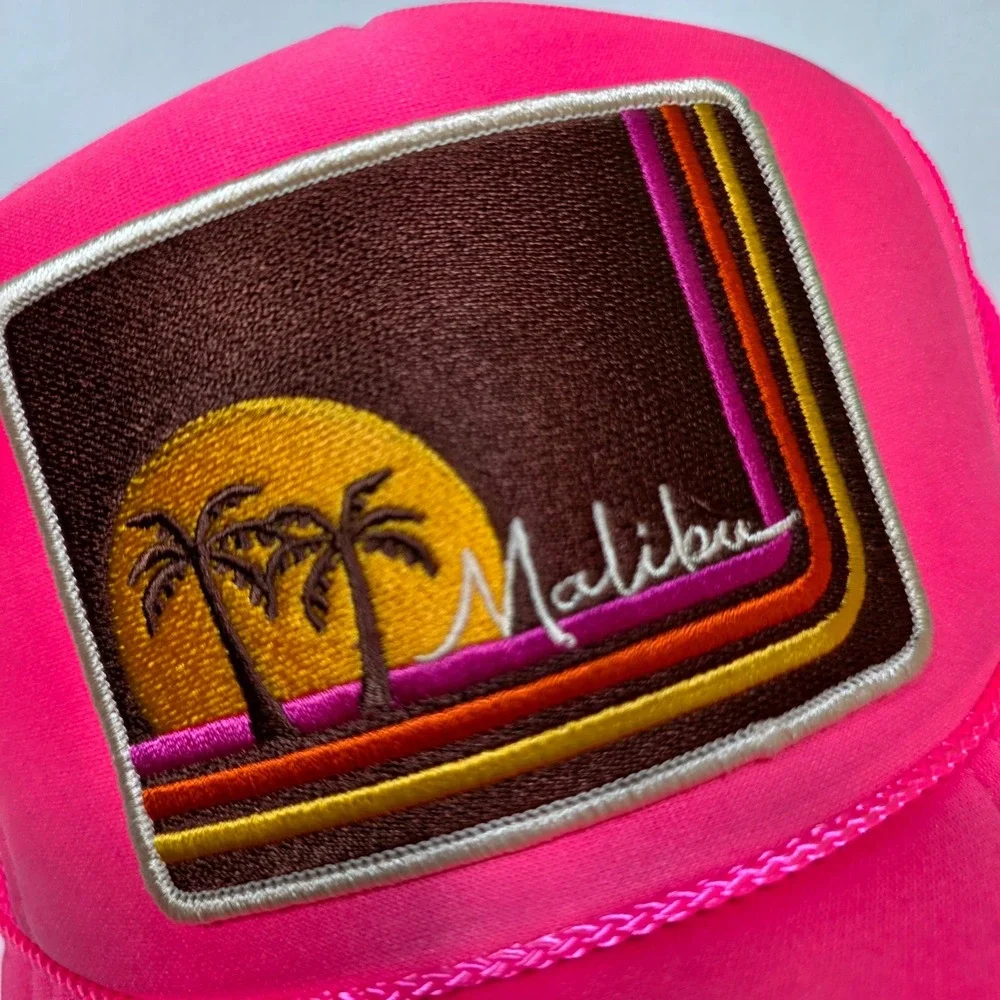 Port Sandz Trucker Hat Surf Neon Pink Malibu Sunset Retro Mesh Snapback Cap