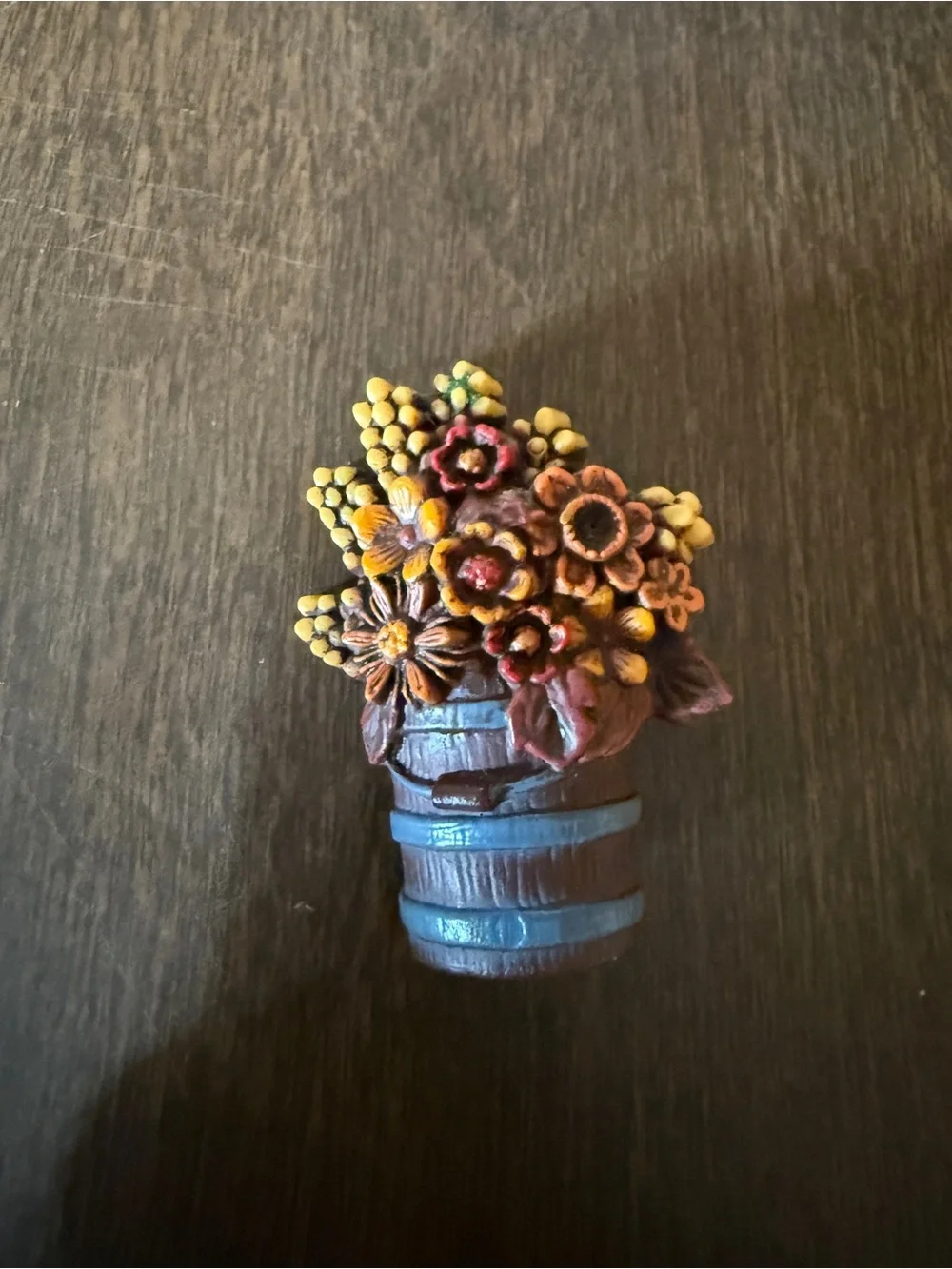 HALLMARK Fall Rustic Bucket Of Flowers 2” Brooch Pin Plastic Vintage