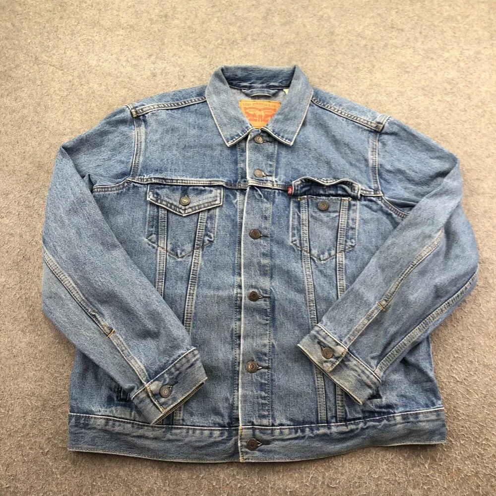 Levis Jacket Mens Large Blue Denim Biker Button Front Western
