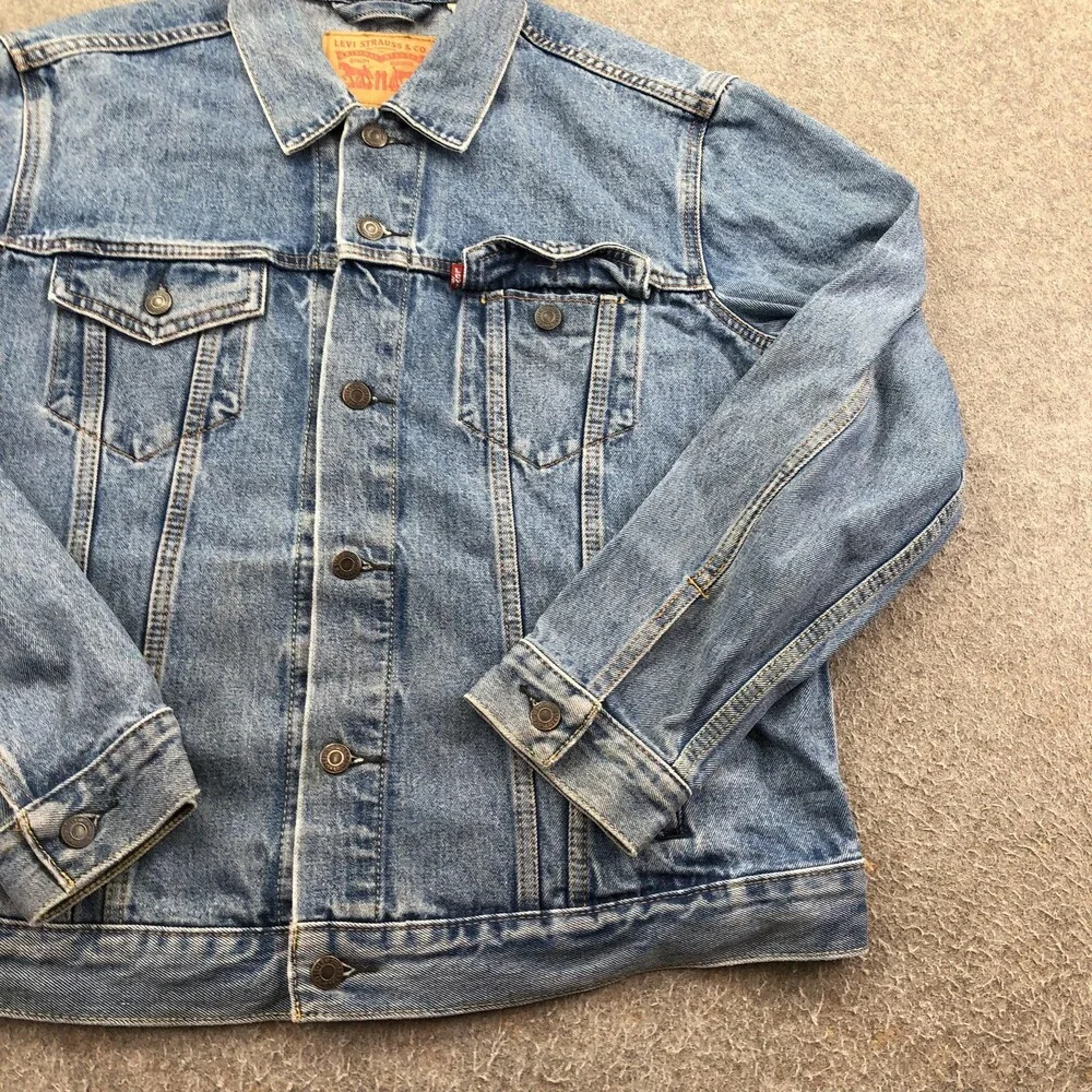 Levis Jacket Mens Large Blue Denim Biker Button Front Western