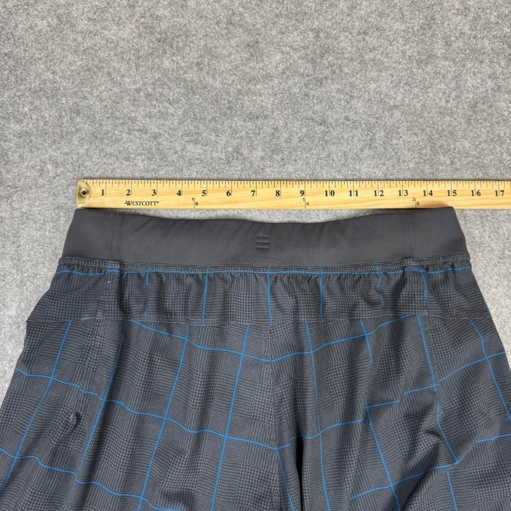 Lululemon Mens Pace Breaker Shorts Black Blue Plaid Houndstooth Activewear 31