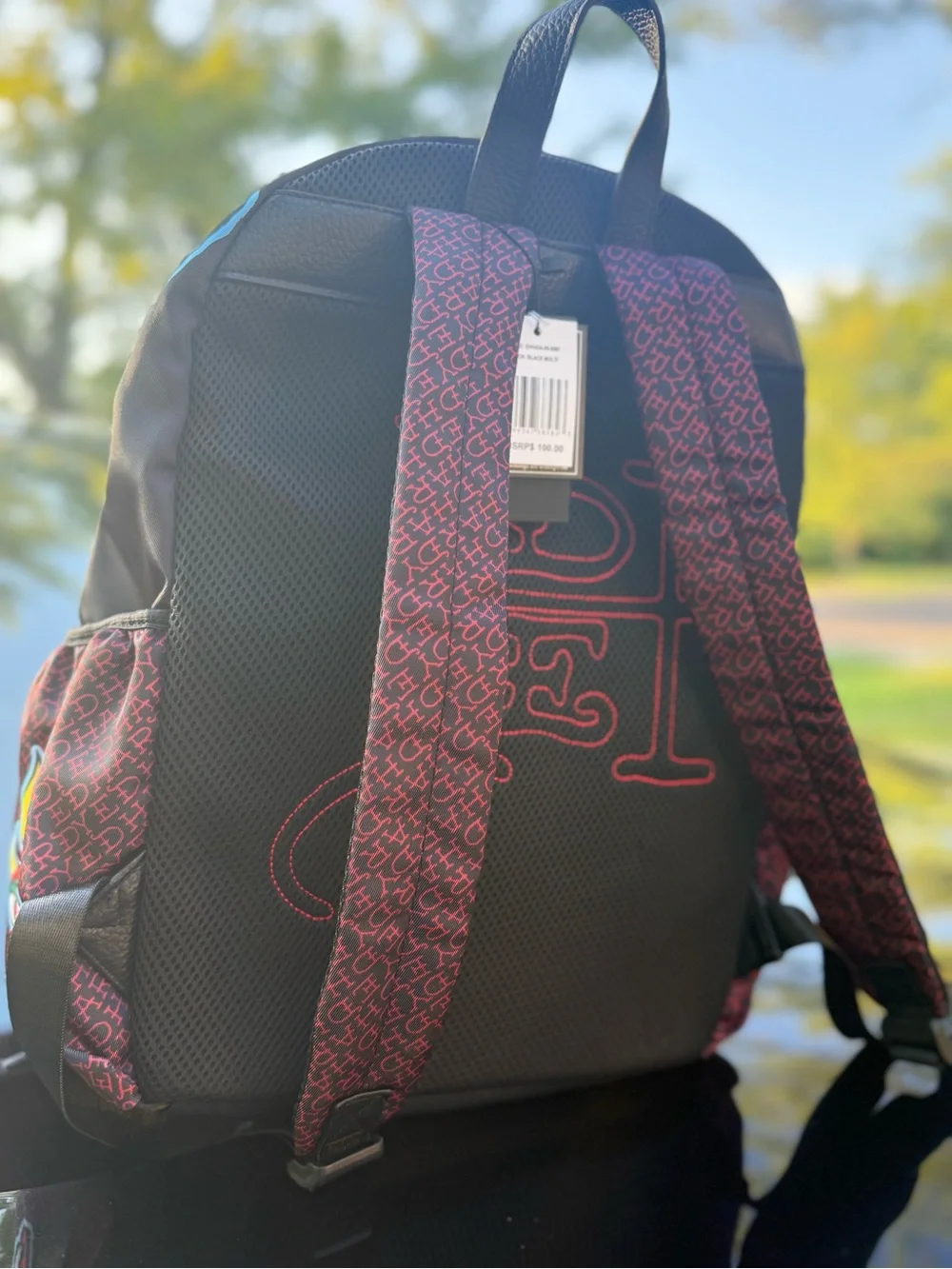 Ed Hardy Black & Red Floral 'True Death' Logo Backpack UNISEX
