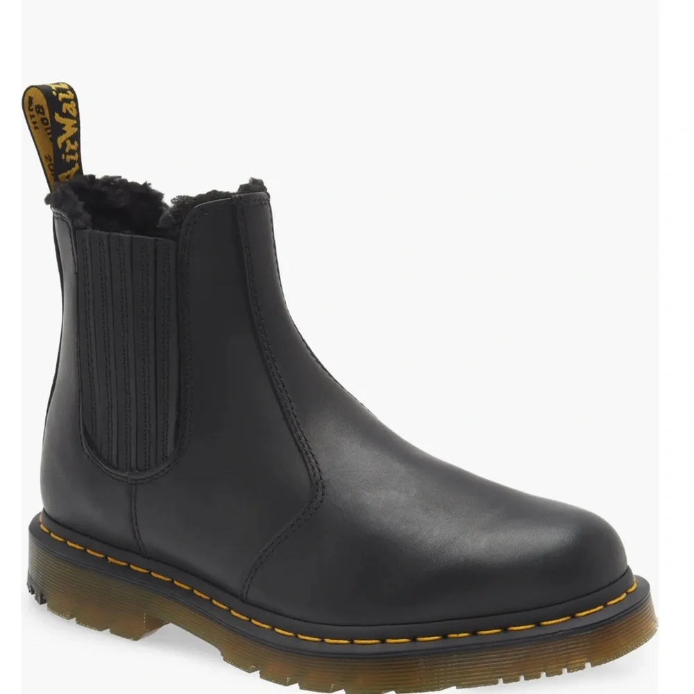Dr. Martens Black Leather Chelsea Ankle Boots with Yellow Stitching