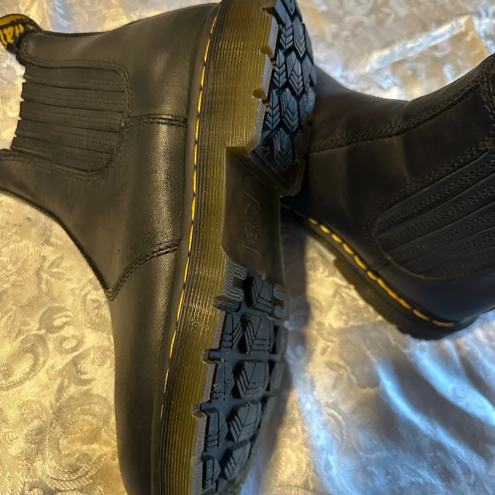 Dr. Martens Black Leather Chelsea Ankle Boots with Yellow Stitching
