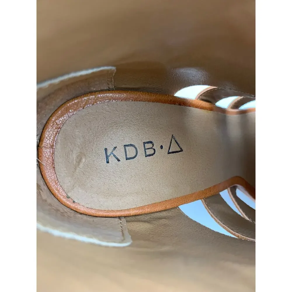 Kelsi Dagger Brooklyn KDB Peep Toe Ankle Boots Tan Leather Heels Women's 6.5