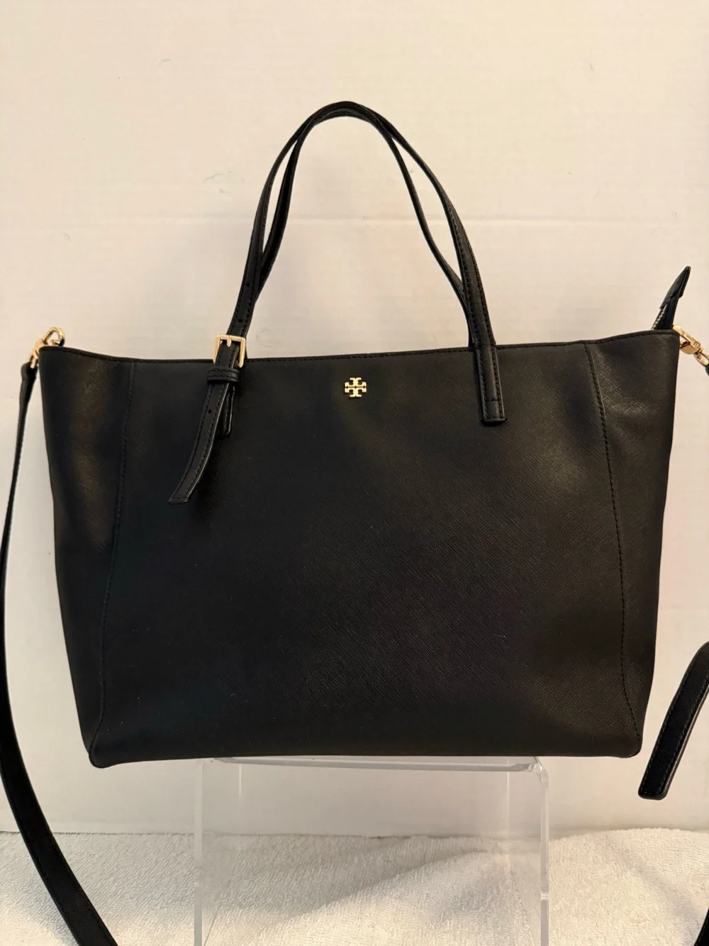 Tory Burch Emerson Black Saffiano Leather Tote Crossbody Bag
