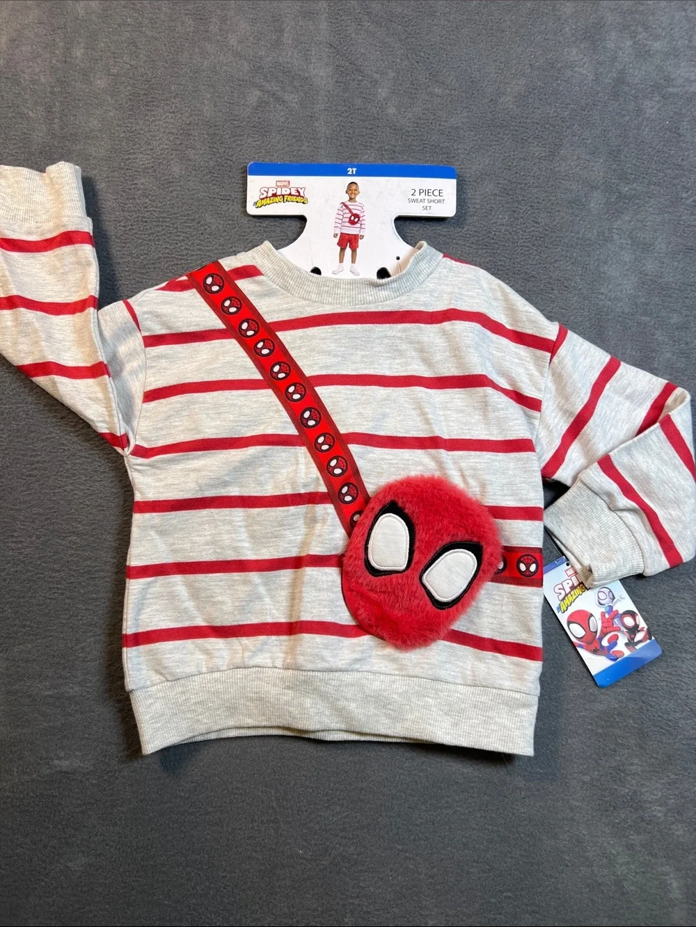 Spiderman Kids Red and Gray Striped Sweatshirt Set