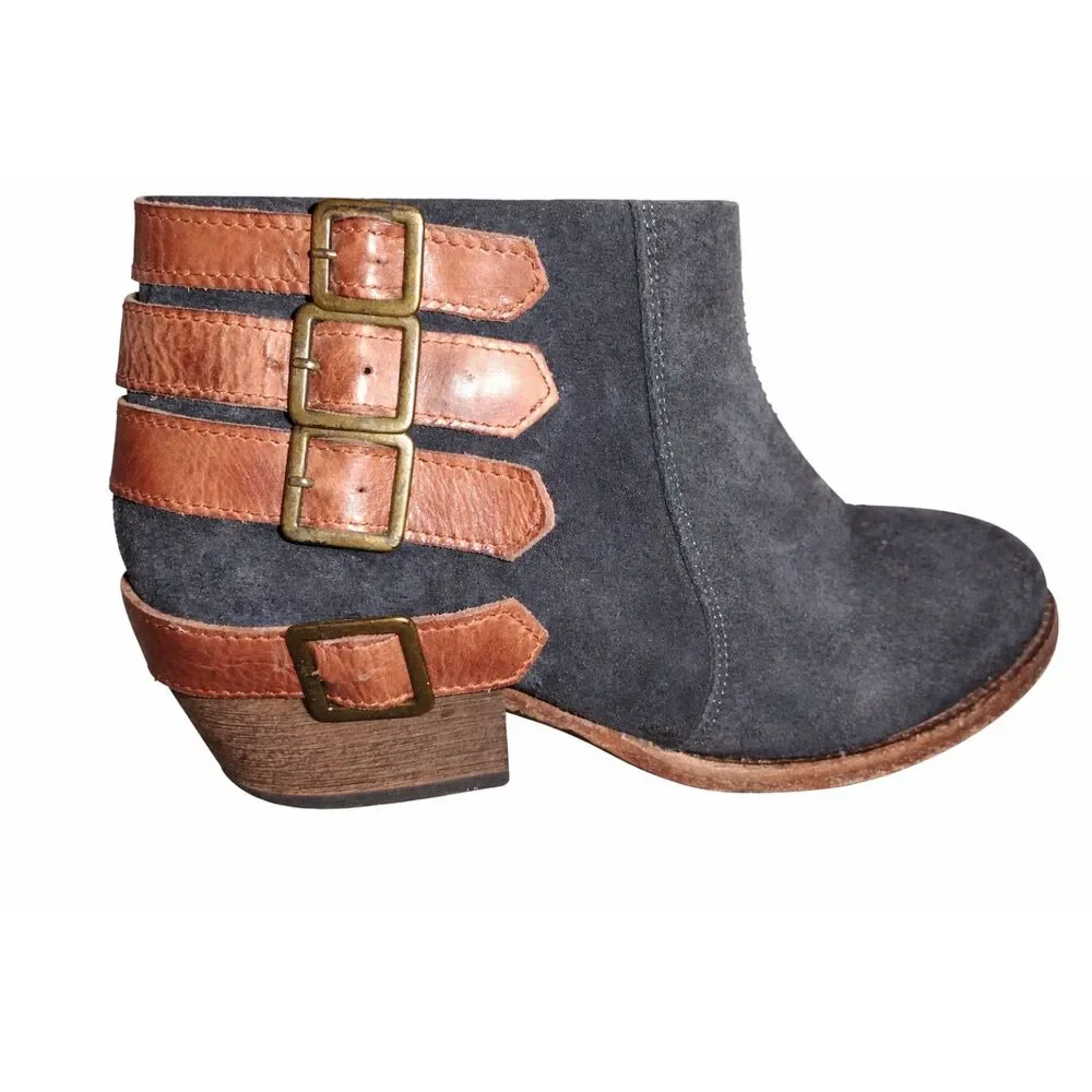 Hudson Women’s Suede Booties Size 40 Brown Black Mod Ankle Boots Designer Chic