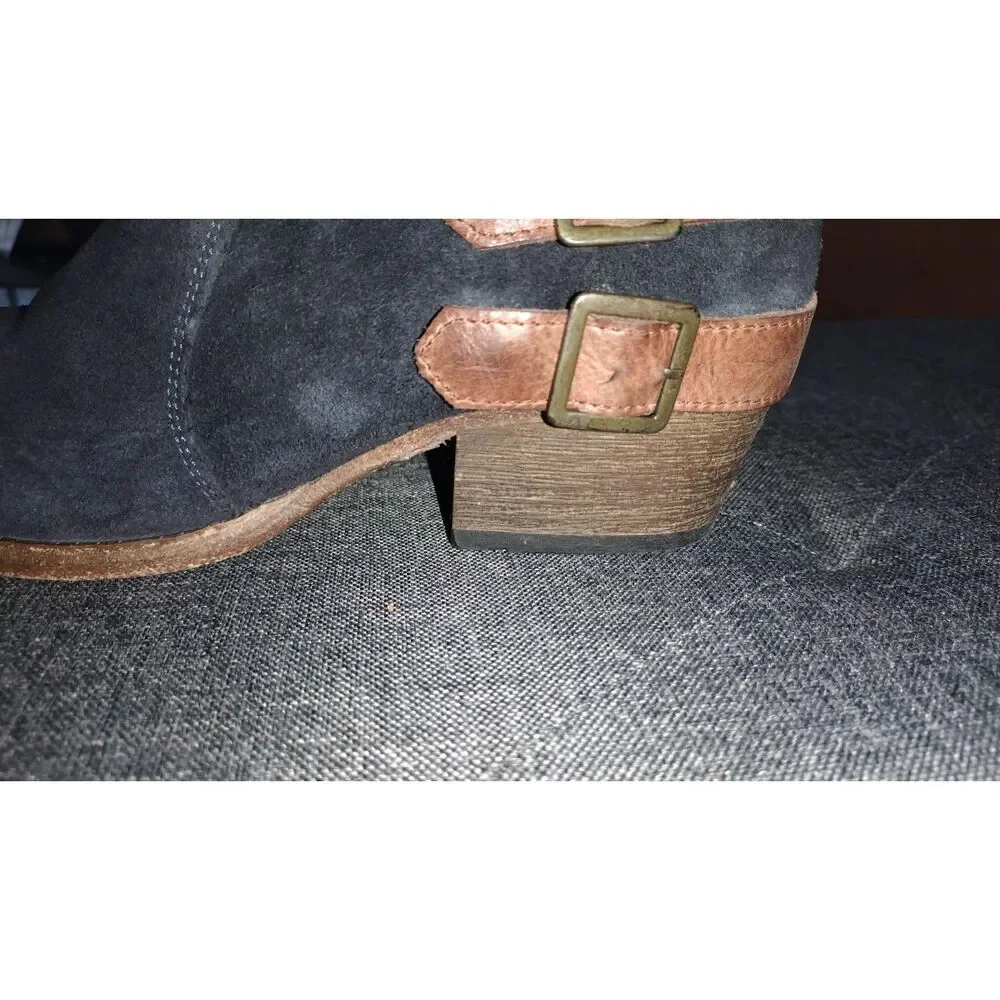 Hudson Women’s Suede Booties Size 40 Brown Black Mod Ankle Boots Designer Chic