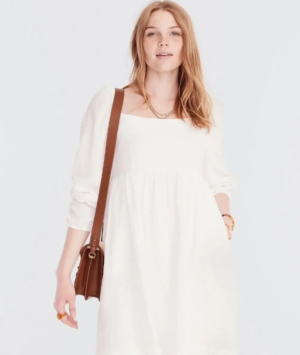 J. Crew Squareneck Soft Gauze White Dress Pockets Size Small