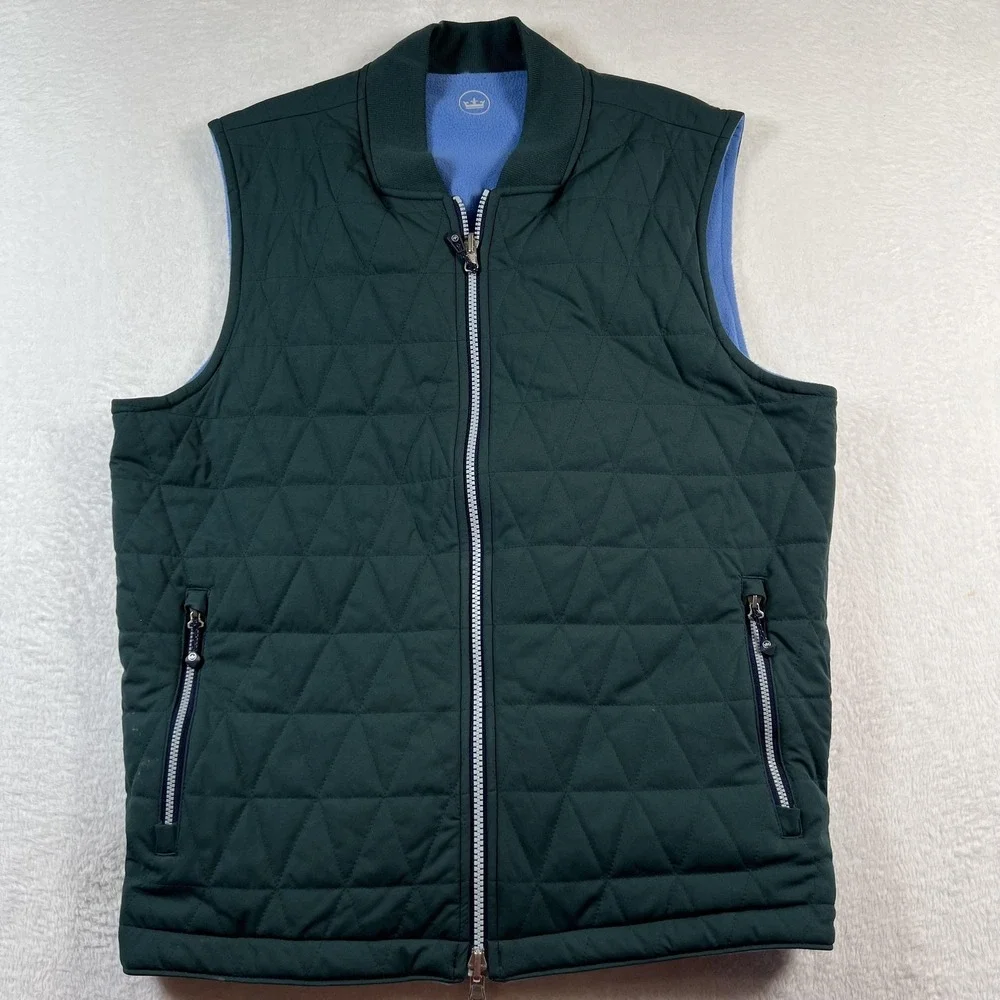 Peter Millar Quilted Vest Mens Large green Fleece Lined Full Zip Golf athletic