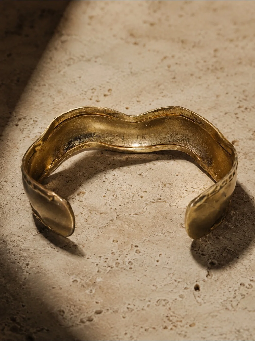 Wavy Gold Tone Cuff Bracelet Sculptural Artisan Unsigned