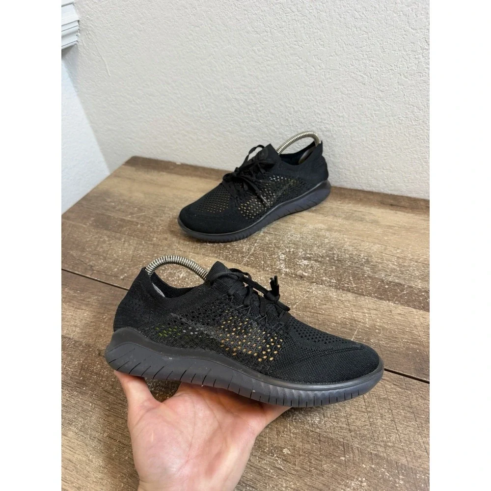 Nike Free RN Flyknit Triple Black Running Shoes Sneakers Women Size 8 942839-002